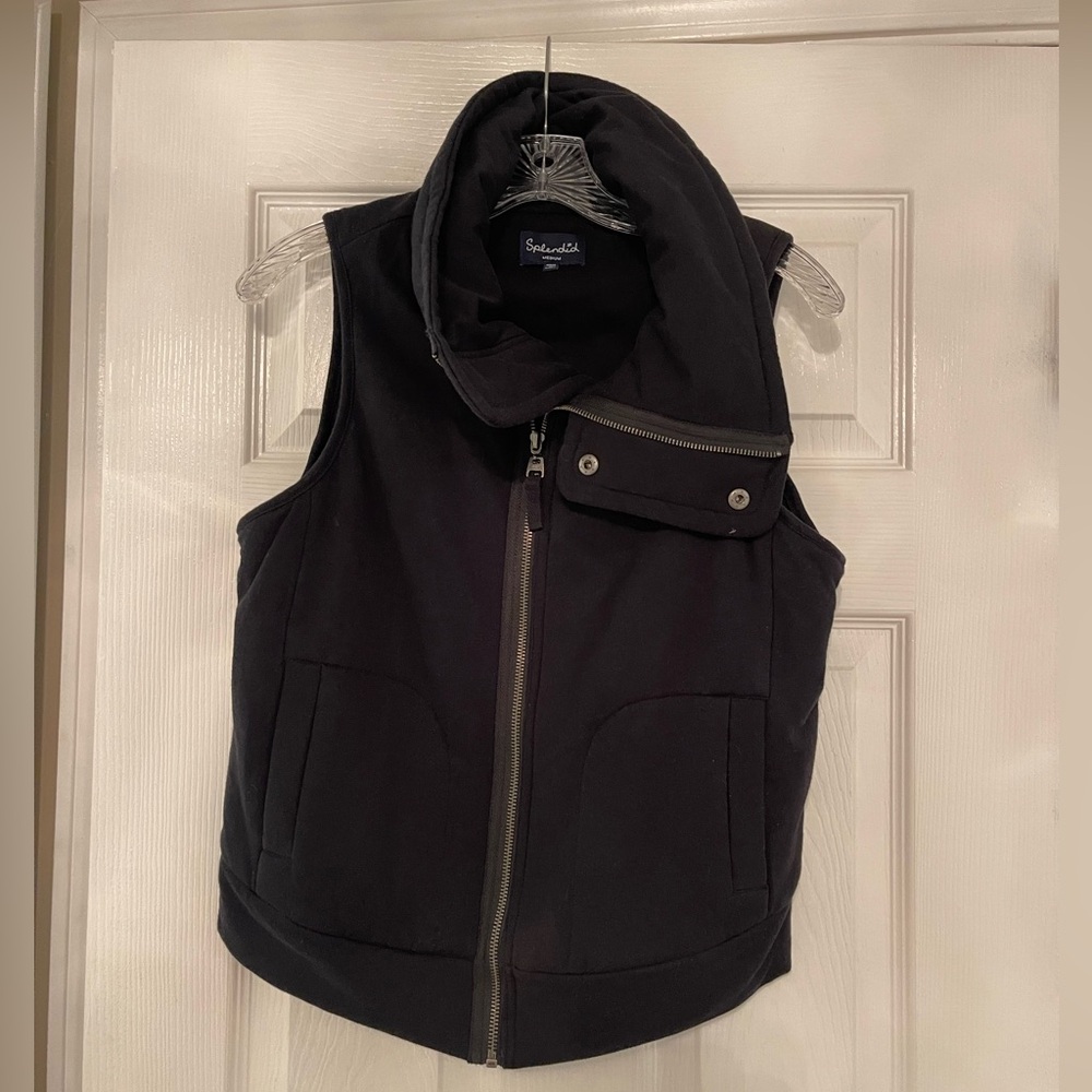 Splendid women’s french terry zip up vest, size medium, black